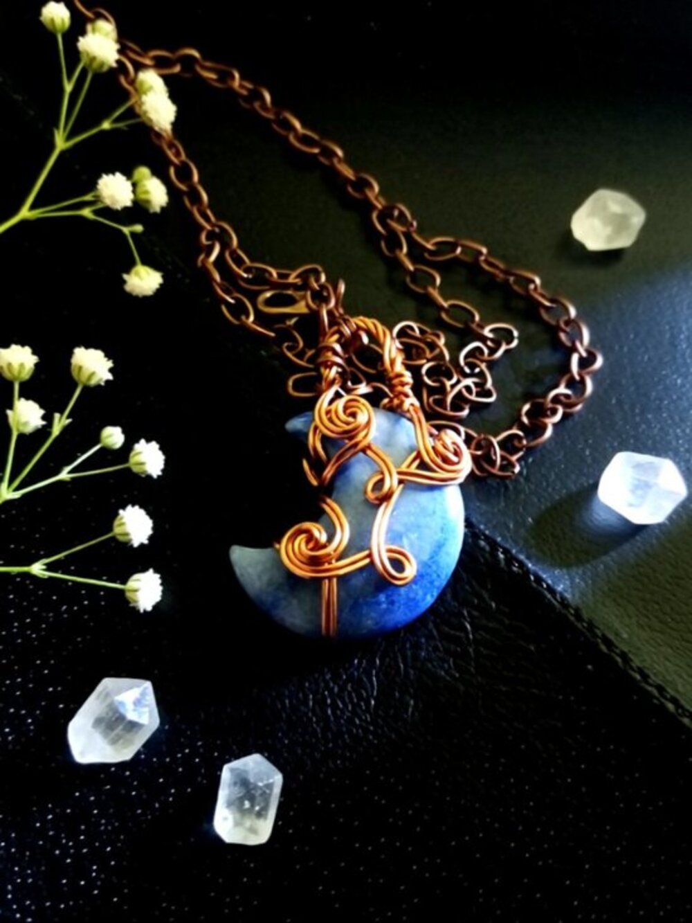 Rare! Handmade Blue Aventurine Moon Pendant Necklace! Calling All Moon Goddesses